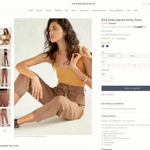 Anthropologie- Ellie Embroidered Utility Pants